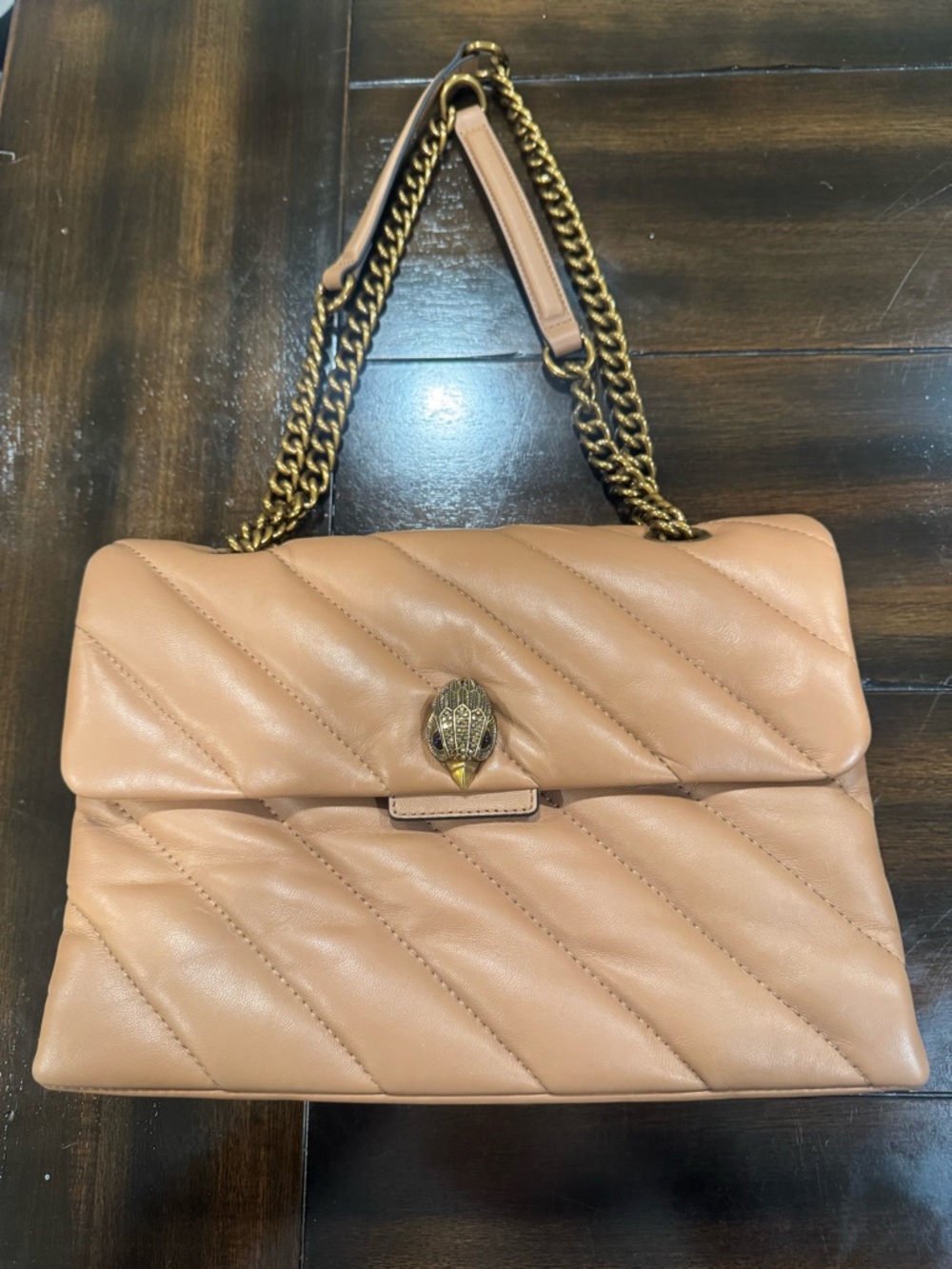 Kurt Geiger Quilted Shoulder Bag in Tan with Gold Hardware